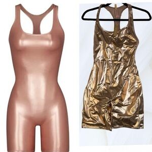 🌟 SKIMS Metallic Swim Cycle Suit – Champagne – Women’s Small – NWT 🌟